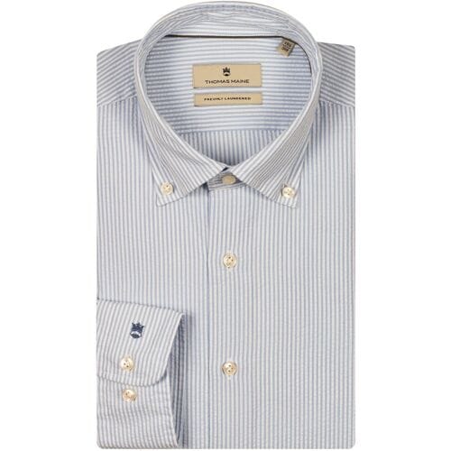 Thomas Maine Overhemd Seersucker Stripe Torino Button-Down Licht Blauw / male