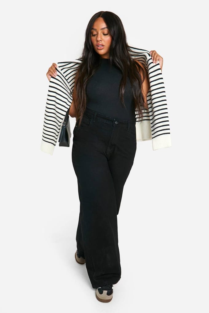 Dames Boohoo Basics Plus Straight Leg Jeans | True Black | Maat: 44