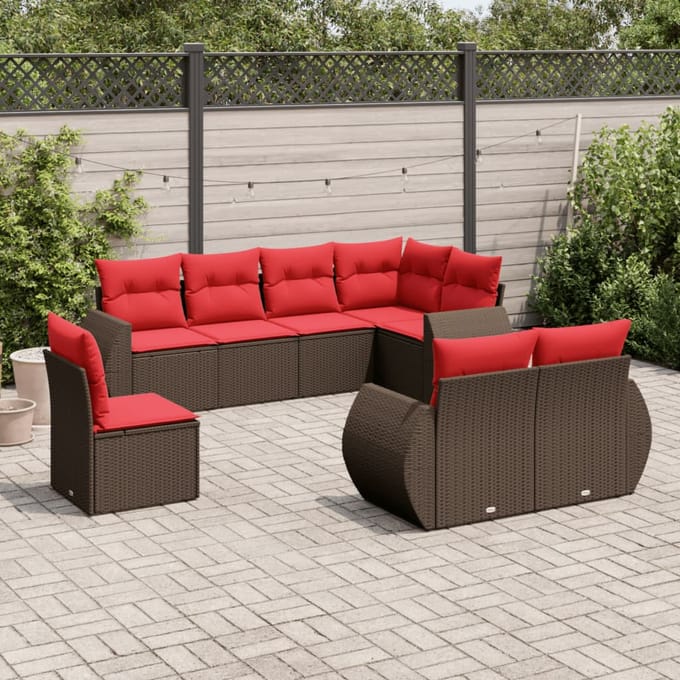 vidaXL - 8-delige - tuinbankset - met - kussens, - bruin - polyrotan