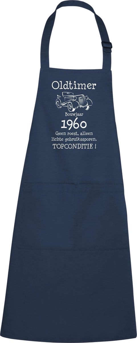 Keukenschort - BBQ schort - Oldtimer - Jaartal 1960 - navy / blauw