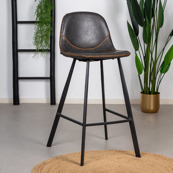 Bronx71® Industriële barkruk Logan antraciet eco-leer 70 cm - barstoel