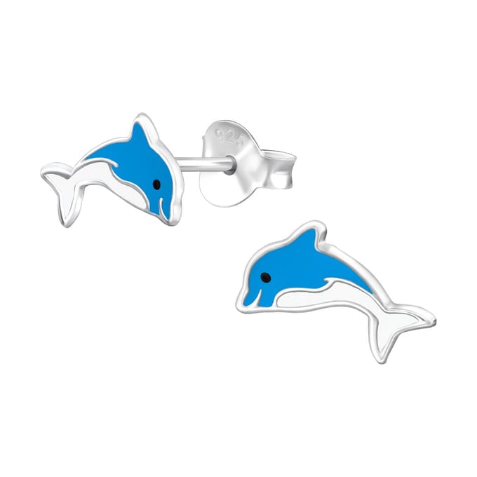 Oorbellen meisje dolfijn - zilver - blauw