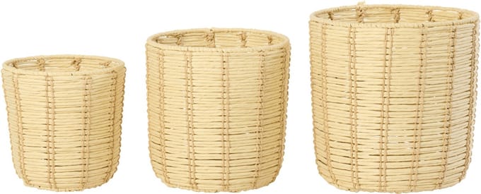 J-Line mand Rond Gestreept - ijzer/papier - naturel/beige - set van 3