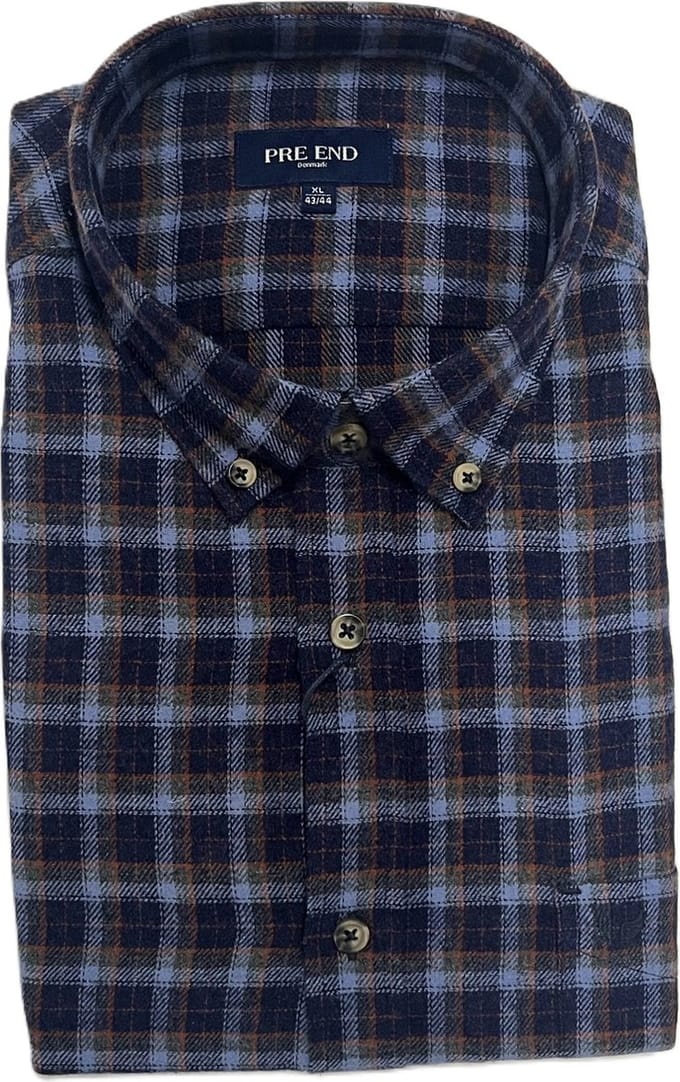 Pre End - Overhemd heren - flanel - blauw mix - geruit - maat M