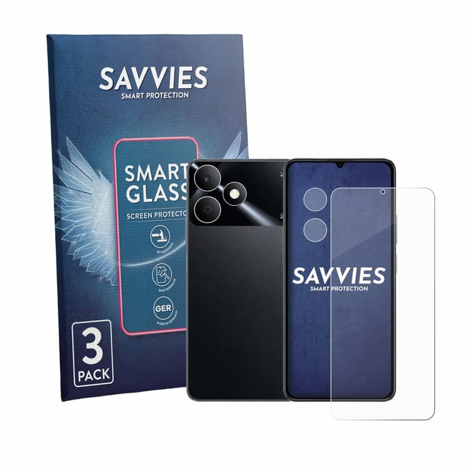 3 Stuks Savvies Screenprotector - geschikt voor realme Note 80 (Voor+Camera) - beschermfolie glas transparant