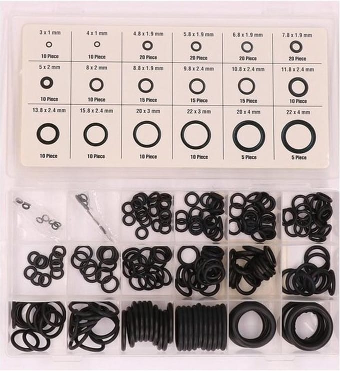 O-ringen set doos - Rubberen ringetjes - Afsluitringen - Intrilrubber - Metrisch - Assortiment - Sanitair rubber - Plumbing ring box