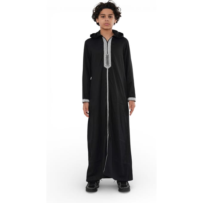 Kinderen jongens zwarte Eid hooded Marokkaanse Thobe gewaad Djellaba Ramadan Jubba- K-HM3