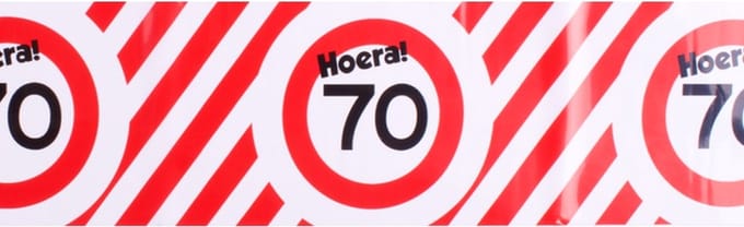 Afzetlint ''Hoera! 70'' - 70 jaar - 4 het moment! - 10 meter