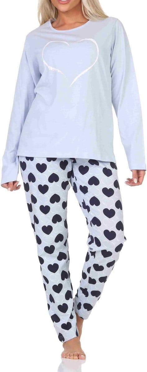 Normann dames pyjama lange mouw in hartjespolkadots look