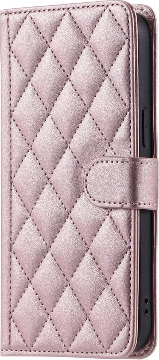 Hoesje geschikt voor iPhone 15 Plus - Bookcase - Pasjeshouder - Koord - Kunstleer - Rose Goud