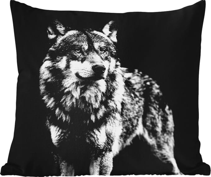 Tuinkussen - Wolf - Dieren - Wild - Zwart - Wit - 40x40 cm - Weerbestendig