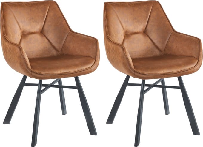 Colenis® - Solido Eetkamerstoel - Set van 2 - Cognac - Microfiber Stof - Industrieel - Met armleuning - Stoel
