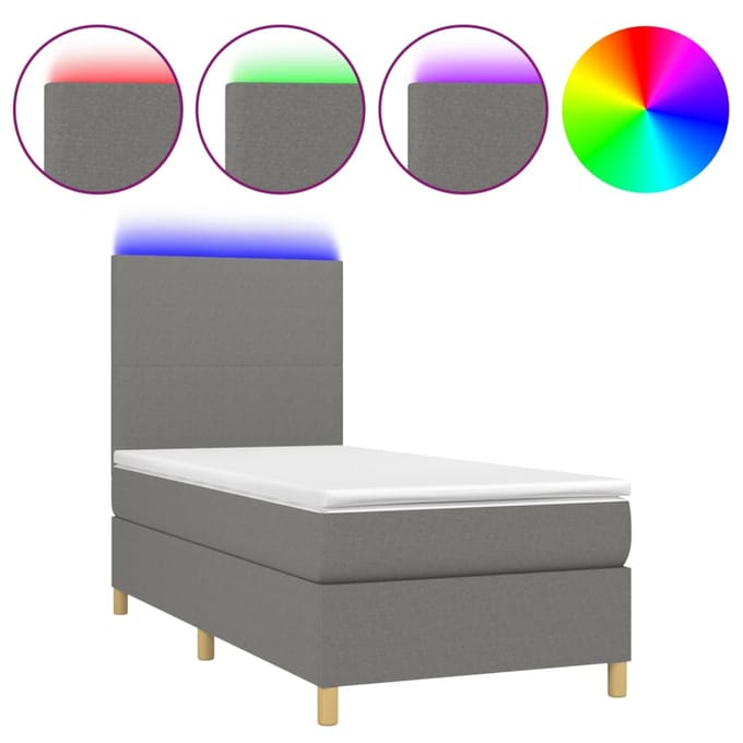vidaXL - Boxspring - met - matras - en - LED - stof - donkergrijs - 100x200 - cm