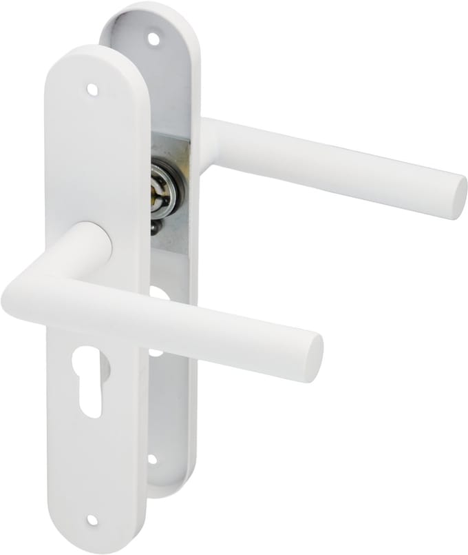 Ostiumhome® Lucano - Deurbeslag - Deurklink op Rond Schild - Met Cilindergat - PC 55mm - Wit - Complete Set