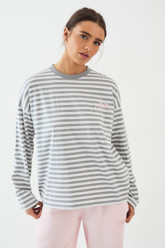 Dames DSGN Studio Gestreept Shirt met Lange Mouwen | Ash Grey | Maat: XS