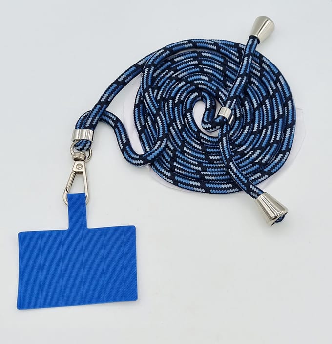 Universele verstelbare telefoonkoord - zwart / blauw  - 150 cm