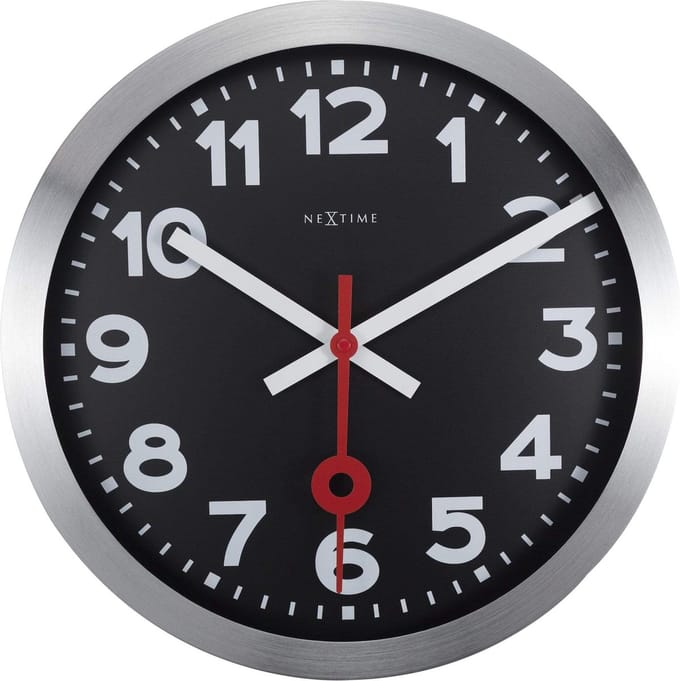 NeXtime Station – Wandklok – 35 cm – Aluminium – Zwart