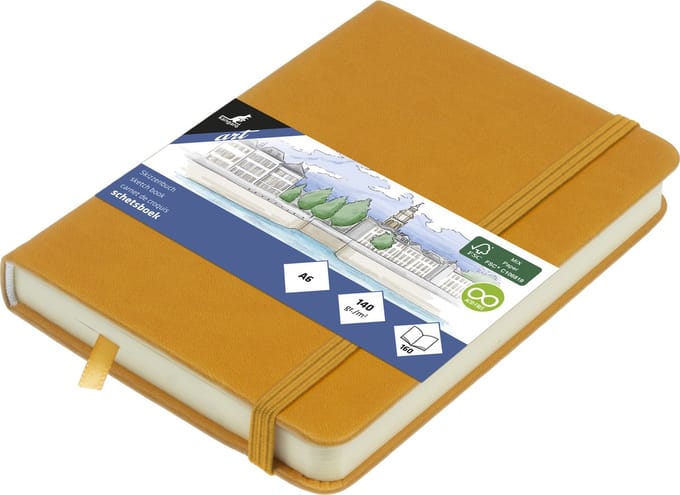 Kangaro schetsboek - A6 - okergeel - PU hardcover - met elastiek en lint