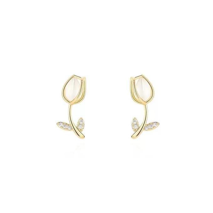Boucles d'oreilles puces Opale Tulipe Femme or