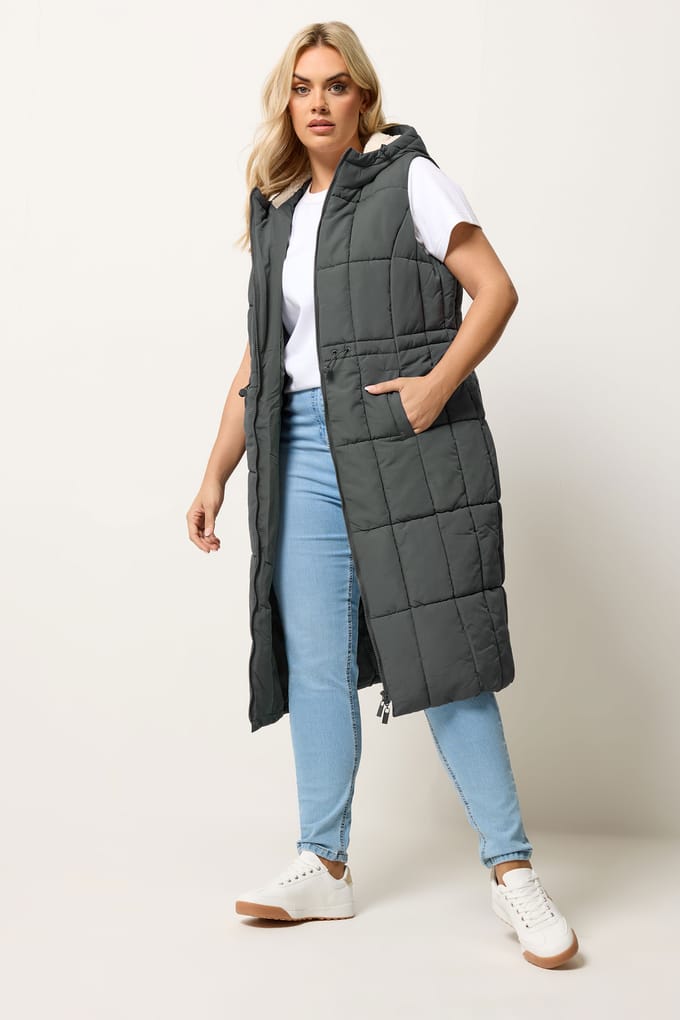 Yours Grey Midi Gilet Size 42