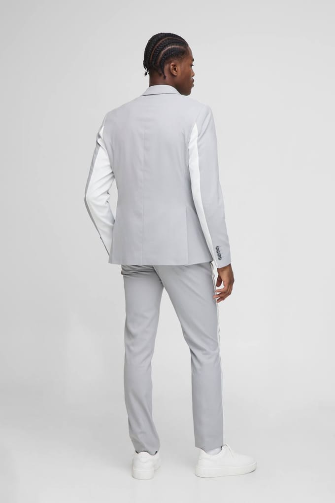 Slim Fit Contrast Panel Blazer | Grey | Size 50