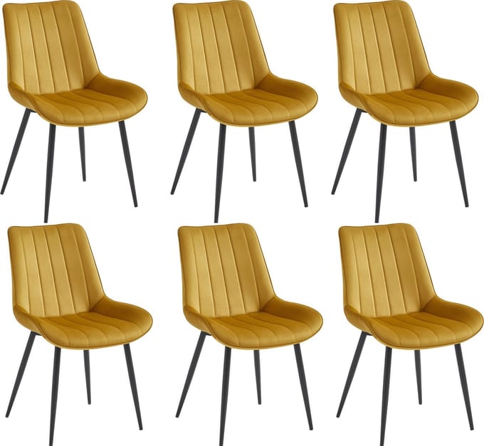 Colenis® - Verta Eetkamerstoel - Set Van 6 - Okergeel - Velvet - Industrieel