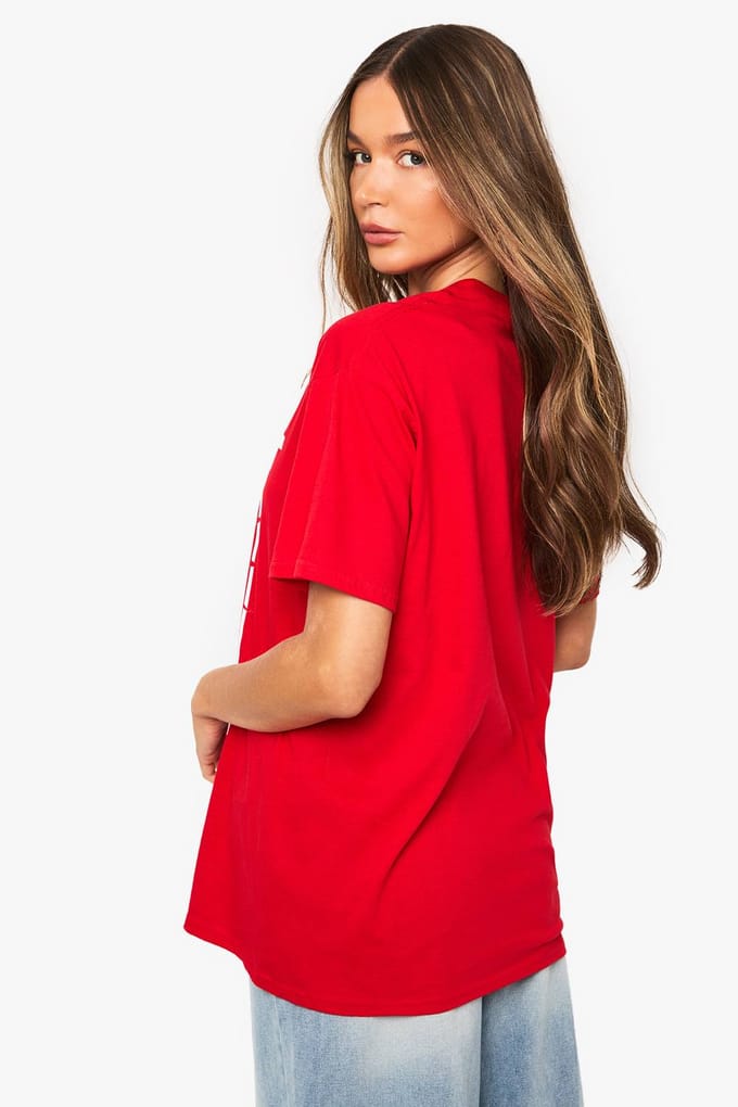 boohoo Dames De Zon De Maan Bedrukte T-Shirt | Red | Maat: XS