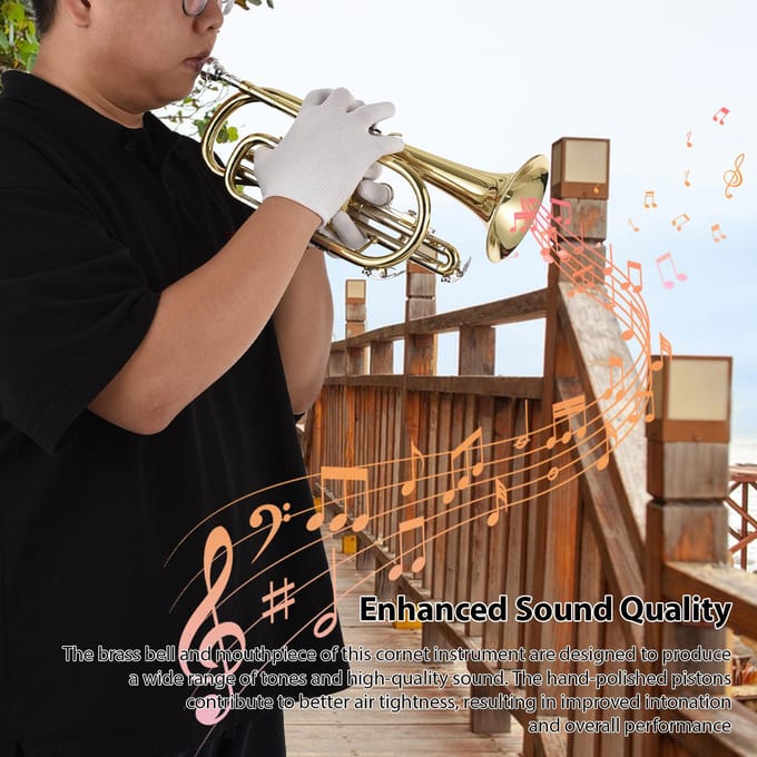 Bb Cornet Koperblaasinstrument Oppervlakteverf Goudbehandeling Professionele Koperen Cornet met Draagtas goud