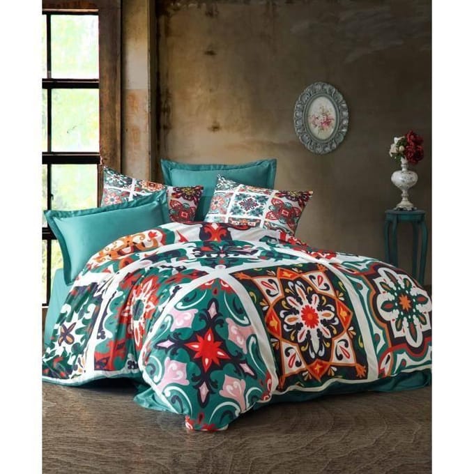 Parure de lit - 1 housse de couette 220 x 240 cm + 2 taies d'oreiller 60 x 60 cm - 100 % polyester microsatin - Vert