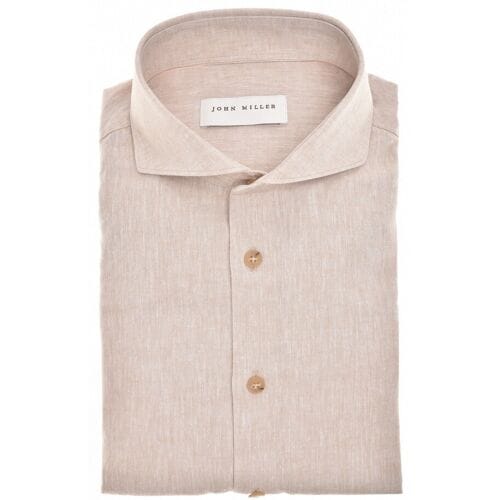 John Miller Overhemd Solid Color Linnen Cutaway Collar Sandy / male