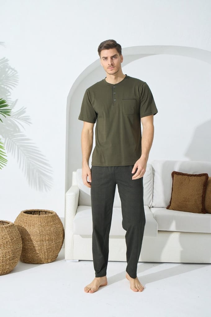 Heren Huispak / Pyjama Cornell / Legergroen / maat S