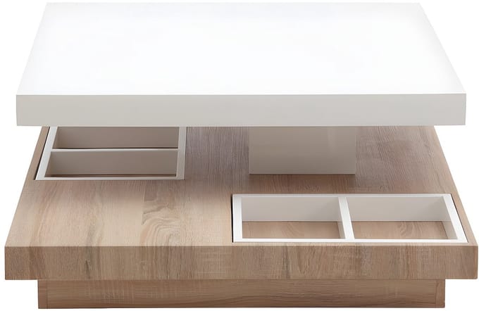 Vente-unique Salontafel FAUSTO II - Draaiblad - Wit gelakt MDF en eiken