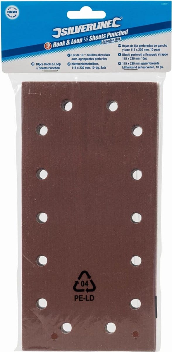 Silverline Geperforeerde schuurvellen - klittenband - diverse korrelgroftes - 115 x 230 mm - 10 stuks