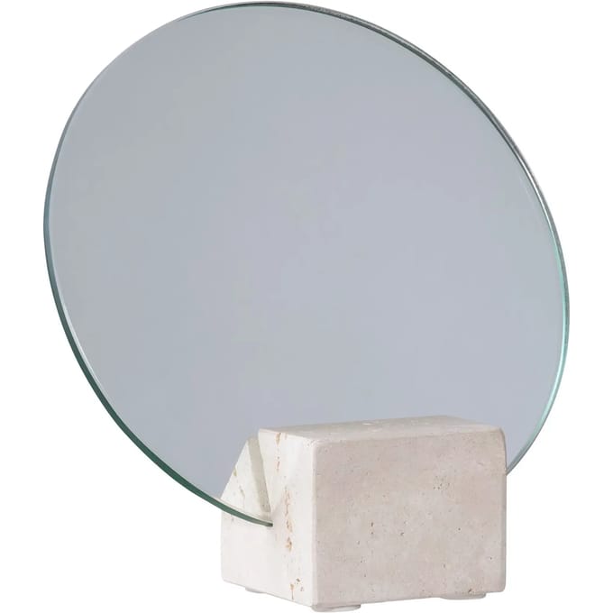 Bordspejl spiegel Voor tafel Ø18cm beige travertin.