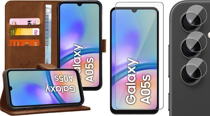 Hoesje geschikt voor Samsung Galaxy A05s - Screenprotector Glas & Camera - Portemonnee Book Case Bruin