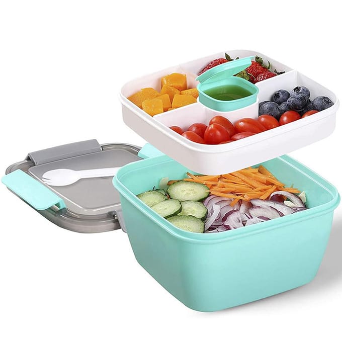 1500mL Bento Box Draagbare Lunchbox met 4 Vakken, Lekdichte Lunchboxen met Spork, Saus rood