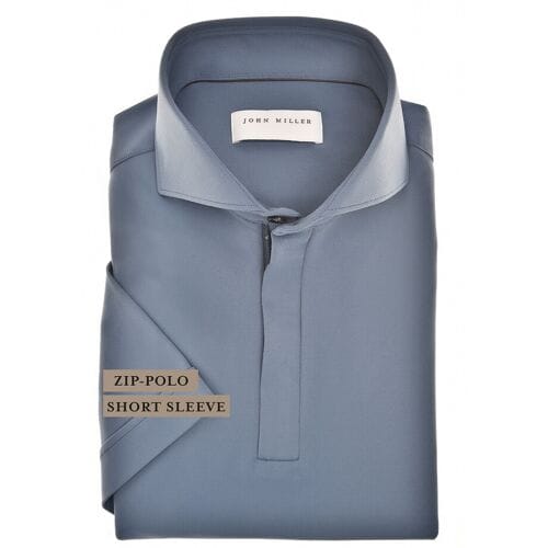 John Miller Polo Slim Plain Hyperstretch Short Sleeve Zip Collar Midden Blauw / male