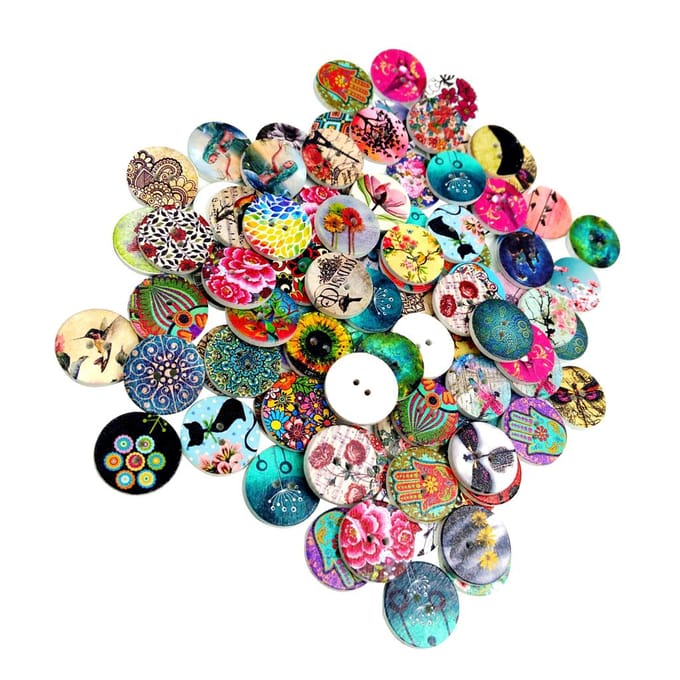 Boutons de couture peints en bois mélangé, 2 trous, artisanat, bricolage, Scrapbooking, 100 pièces