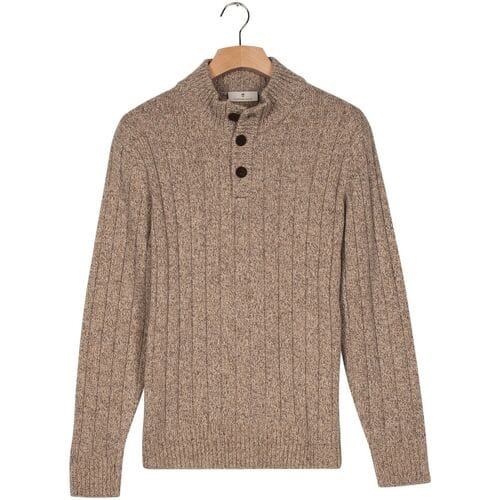Thomas Maine Trui Button Closure Merino Wool  Vertical Rib Structure Knit Grijs / male