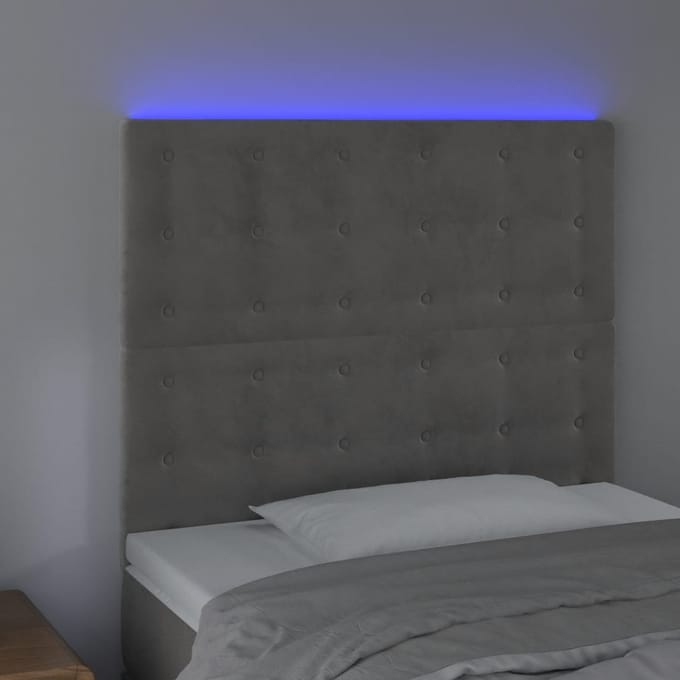 vidaXL - Hoofdbord - LED - 80x5x118/128 - cm - fluweel - lichtgrijs