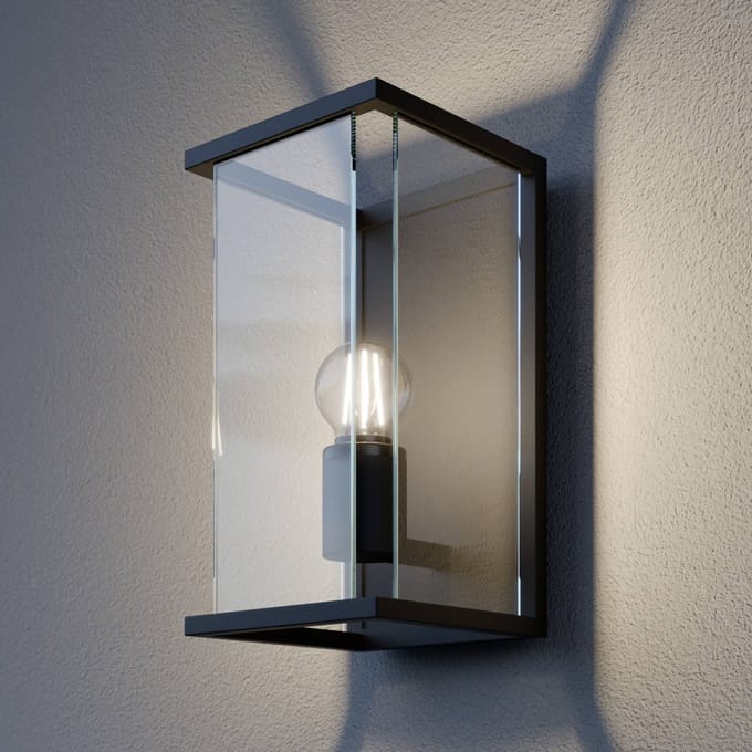 Lucande - Wandlamp buiten - 1licht - Aluminium, glas - H: 30 cm - E27 - donkergrijs, helder