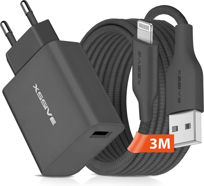 Oplaadsetje - 3 Meter - Geschikt voor iPhone 6 7 8 Plus SE - Inclusief Sterke Oplader Kabel