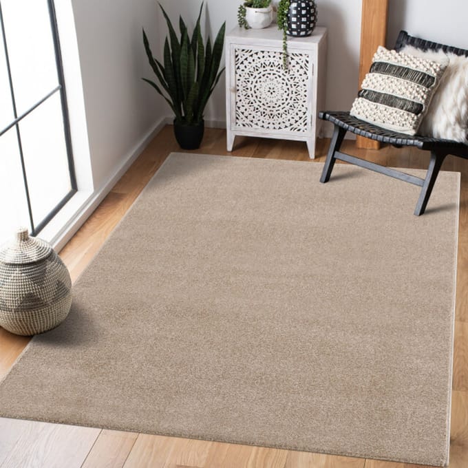 Uni Effen Laagpolig Vloerkleed Modern Beige- 80x150 CM