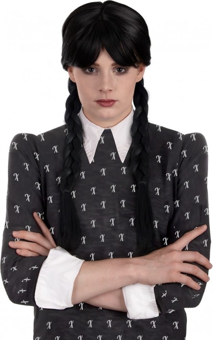 Pruik - Wednesday - Zwart met lange vlechten - Luxe