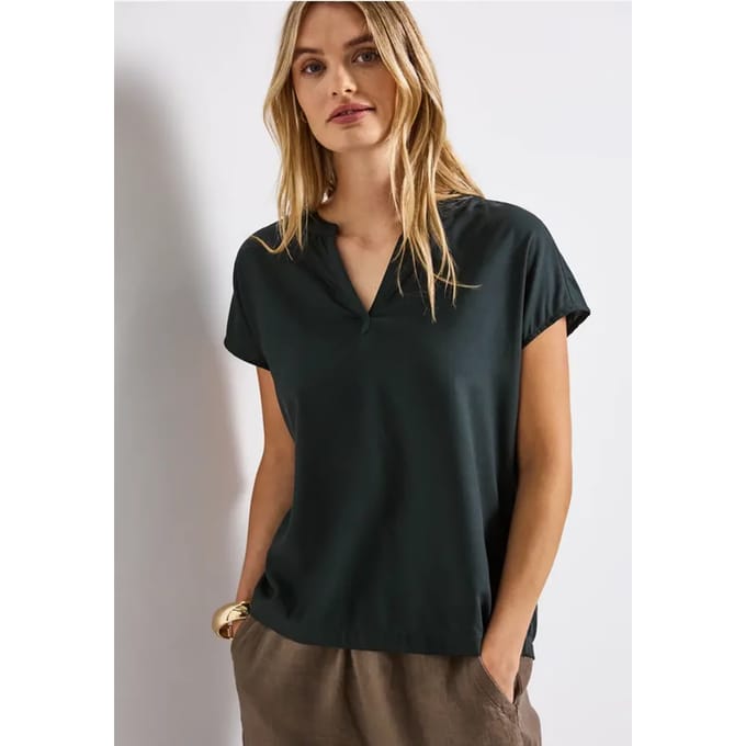 Blouse met gespleten hals in effen kleur