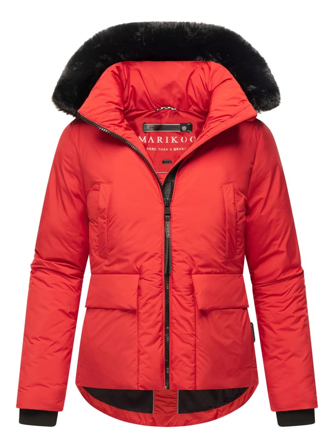 Korte dames winterjas met teddyvoering & bontkraag – Marikoo Morinaa