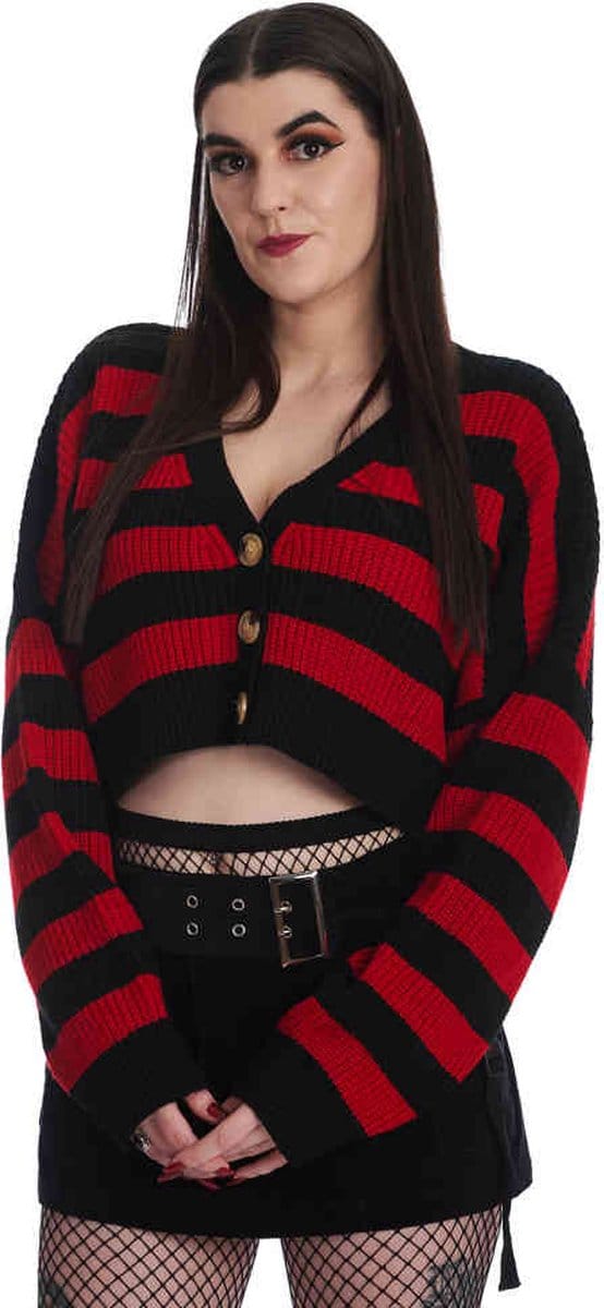 Banned - Naenia Crop Cardigan - S - Zwart/Rood