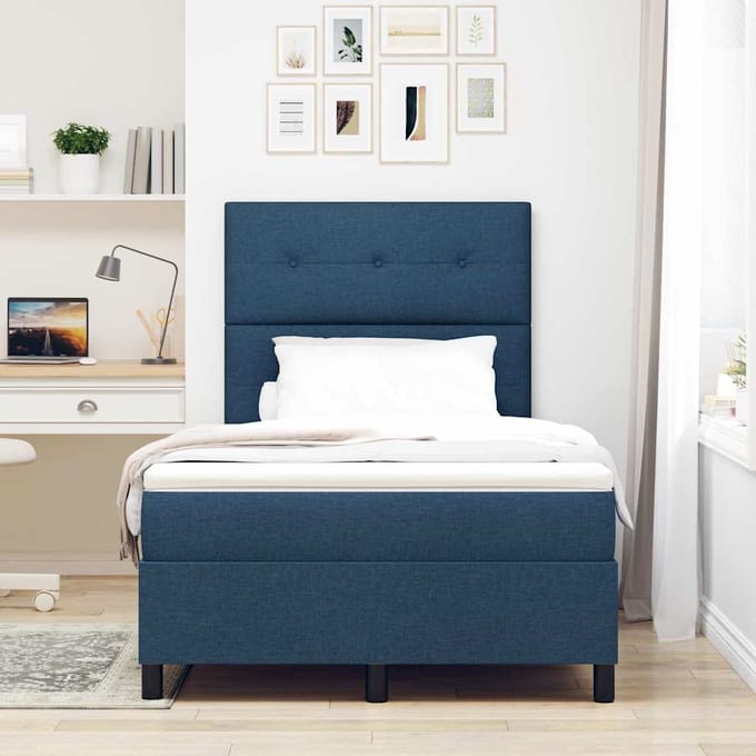 vidaXL - Boxspring - bed - met - hoofdeinde - Blauw - 120 - x - 190 - cm - Stof