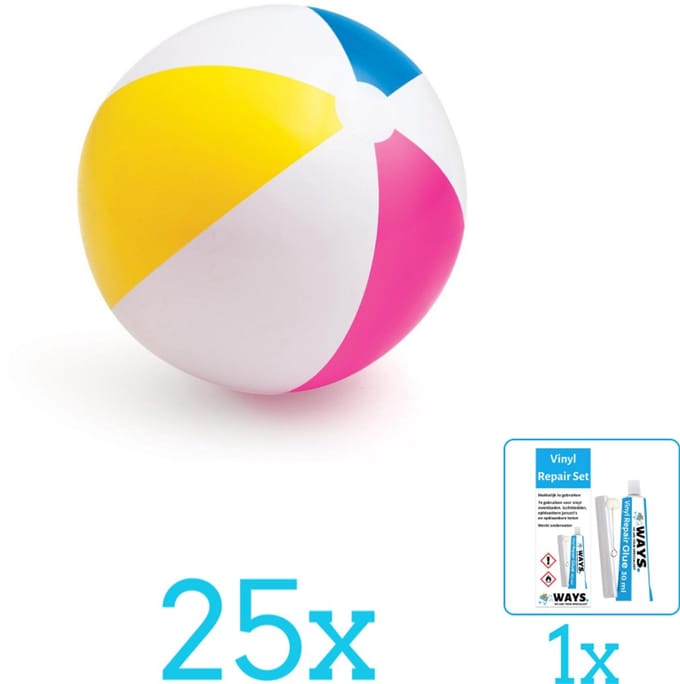 Intex Opblaasbare Strandbal Glossy - Medium - 61 cm - 59030NP - Diameter 61 cm - Volumebundel - Strandbal - 25-delig