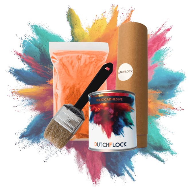 Flocking Kit Oranje Medium | 200gr. flocking poeder - 250ml flock lijm - applicator - kwast
